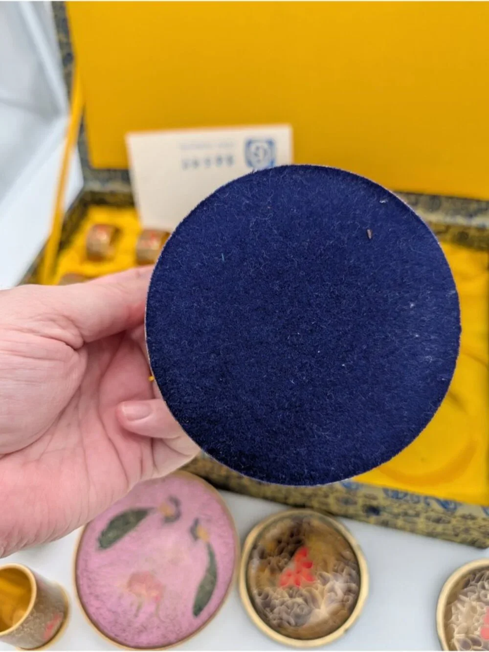 Chinese Cloisonné Enamel Table Set in the Original Decorative Box as is